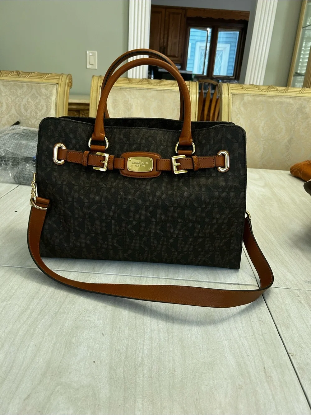 Michael Kors Hamilton large signature logo tote satchel brown NWOT